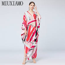 MIUXIMAO-Vestido largo bohemio de talla grande para mujer, vestido largo hasta el suelo de seda elástica con manga murciélago y cuello en V, caftán, novedad de 2021 2024 - compra barato