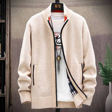 Winter Thick Men's Knitted Sweater Coat Off White Long Sleeve Cardigan Fleece Full Zip Male Causal Plus Size Clothing for Autumn 2024 - buy cheap
