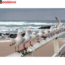 Seagull pintura de diamante bricolagem 5d de oceano, contas redondas completas em ponto de cruz paisagem, pássaro, mosaico de diamante, decoração de casa 2024 - compre barato