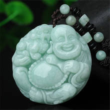 Natural Emerald Maitreya Buddha Jade Pendant Beads Necklace Charm Jewellery Fashion Hand-Carved Man Woman Luck Amulet New 2024 - buy cheap