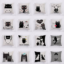 Cartoon Style Cute Cat Throw Pillow Cover Black & White Love Heart Coussin Plush Square Cushion Cover 2024 - buy cheap