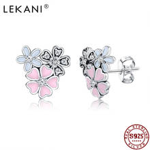 LEKANI Sterling Silver 925 Jewelry For Women Girls Cherry Flowers Stud Earring Cute Heart Petal & Clear Cubic Zirconia Earrings 2024 - buy cheap