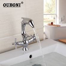 OUBONI Polished Chrome Bathroom Basin Faucet Dolphin Shape Spray 2 Handles Deck Mounted Brass Wash Basin Sink Mixer Faucet Tap 2024 - buy cheap