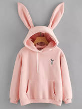 Hoodies Rabbit Ear sudadera kawaii Sweatshirt Women Winter Warm Pink Hoodies Sweatshirts With Front Pocket 2024 - buy cheap