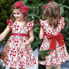 PUDCOCO, платье принцессы, рождественское платье одежда для маленьких девочек, с изображением "Олень" с бантом, пышное вечернее платье с юбкой-пачкой платье От 6 месяцев до 5 лет 2024 - купить недорого