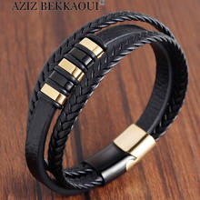 Aziz bekkaoui pulseira de couro clássico aço inoxidável pulseira de couro tecido pulseiras de couro jóias masculinas como presente especial chinês 2024 - compre barato