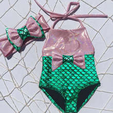 Traje de baño de sirena para niñas pequeñas, Tankini sin mangas con nudo de lazo, conjunto de 2 piezas, ropa de playa 2024 - compra barato