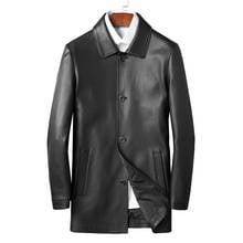 Куртка мужская из натуральной козьей кожи, деловой приталенный пиджак, роскошная черная кожаная одежда с принтом оленя 2024 - купить недорого