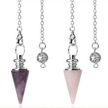 1PC Conical Pendulum Natural Stone Taper Pendulums Silver Color Chain Crystal Pendants For Dowsing Spiritual Reiki Jewelry Gift 2024 - buy cheap