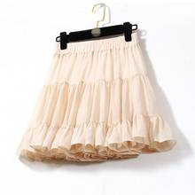 Spring Summer Women Chiffon Skirts Vintage High Waist Elastic Patchwork White Black Chic Mini Cake A-line Skirt for Student 2024 - buy cheap