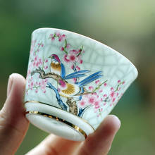 Cor esmalte copo de chá cerâmica copo mestre único copo kung fu chá pequeno conjunto chá cerimonial copo bolha estilo retro copo 2024 - compre barato