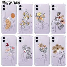 Fashion Clear Minimal Lines Woman Phone Case For iPhone 12 11 Pro Max XS Max XR X 7 8 Plus SE 2020 Art Flowers Painting Cover 2024 - buy cheap