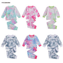 FOCUSNORM-Conjuntos de pijama para bebés y niños, jersey de manga larga con estampado Tie-Dye, Tops y pantalones para el hogar, 2-7 años, otoño 2024 - compra barato