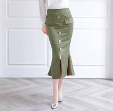 Acetate fishtail skirt women spring summer high waist sexy split package hip mid-length satin skirt q713 2024 - buy cheap