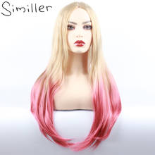 Imiller-pelucas de pelo sintético para mujer, pelo largo recto para Cosplay, degradado, Rubio, T, rojo, parte Central, Hightlight, disfraz de Halloween 2024 - compra barato