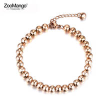 Zoomango ouro rosa 4/6mm contas redondas strand pulseiras pulseira de aço inoxidável link chain pulseira para mulher pulseras zb18023 2024 - compre barato