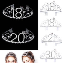 Fiesta de cumpleaños de 16 a 100 años para mujer, Tiara para el pelo con diamantes de imitación de cristal de princesa, corona nupcial para boda, diadema, accesorios para el cabello 2024 - compra barato