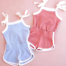 FOCUSNORM 0-18M Summer Baby Girls Clothes Sets 2pcs Solid Strap Sleeveless Romper Tops Shorts 3 Colors 2024 - buy cheap