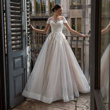 Thinyfull 2020 Elegant Wedding Dresses A Line Sheer Scoop Neck Off The Shoulder Bride Dresses Lace Appliques Vestido De Novia 2024 - buy cheap