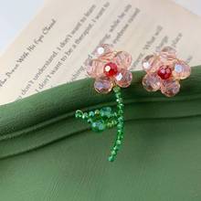 S925 Asymmetric Bead Earrings Hand-woven Beaded Flower Earrings Red Flower Green Leaf Ear Clip For Women Jewelry 2024 - buy cheap