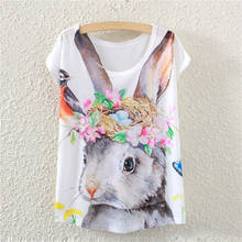 Artguy-Camiseta gráfica para mujer, remera Harajuku Kawaii con estampado de gato y conejo, camisetas de manga corta 2024 - compra barato