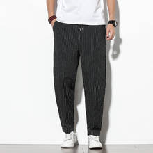 Cotton Linen Striped Men Harem Pants 2021 New Fashion Korean Style Hip Hop Streetwear Mens Jogger Pants Casual Male Trousers 2024 - buy cheap
