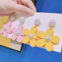 2020 Top Selling Summer New Fashion Yellow/Pink Flower Earrings Imitation Pearl Stud Earrings For Women Girls Party Jewelry Gift 2024 - buy cheap