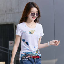 Women's T Shirts Handmade Beaded Fish Sequined 3D T Shirt Short Sleeve O-neck Summer Fashion Tees Ladies Streetwear Shirt 2024 - buy cheap