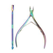 2pcs/Set Cuticle Nipper And Cuticle Pusher Stainless Steel Rainbow Tweezer Clipper Dead Skin Remover Scissor Plier Pusher Tool 2024 - buy cheap