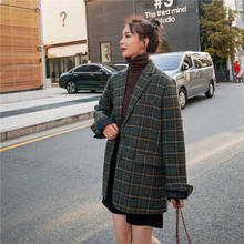 Women Korean Plaid Blazers Woolen Suit Coat Office Lady Elegant Chic Loose Casual Fashion Suit Jacket Outerwear Blazer 2024 - compre barato