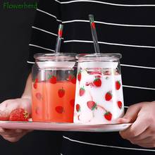 Eco Friendly Water Bottle with Straw Tableware Glass Strawberry Large Capacity Heat-resistant Cup with Lid GlassBottle Drinkware 2024 - buy cheap