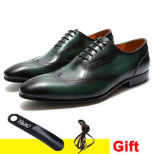 Мужские классические туфли на шнуровке, черные или зеленые Кожаные Туфли-оксфорды с крыльями, Повседневная Деловая обувь для офиса, 2019 2024 - купить недорого