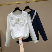 Blusa femenina de manga larga para primavera y otoño, ropa de talla grande, Color liso, blanco, dulce, 2021 2024 - compra barato