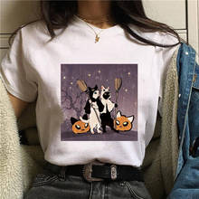Women T Shirt Black Cat Tshirt Murderous Cat Knife Women Funny T Shirt Halloween Cartoon Tops Tees Femme Camisetas Verano Mujer 2024 - buy cheap