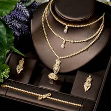 HIBRIDE Fashion Gold Color Leaf Pendant Earring Luxury 3 Layer Necklace Dubai Jewelry Sets Chain Wedding Bridal Jewelry N-1541 2024 - buy cheap