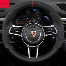 Capa de volante de carro customizada costurada à mão, de camurça para porsche 718, acessórios automotivos, macan cayenne 2024 - compre barato