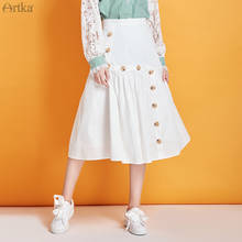 ARTKA 2020 Весенняя летняя новая женская юбка из 100% хлопка, модная юбка трапециевидной формы с высокой талией, длинная однотонная белая юбка на пуговицах QA25004C 2024 - купить недорого