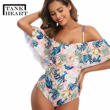 Bañador de una pieza con estampado para mujer, traje de baño Sexy de talla grande, Monokini Falbala, Trikini 2024 - compra barato