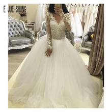 E JUE SHUNG Fashion Illusion Lace Wedding Dresses Long Sleeves V Neck Lace Appliques Crystal Sash Bridal Gowns robe de mariee 2024 - buy cheap