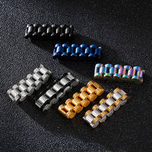 Size 8-12 Hip Hop Band Black Gold Silver Color Strap Biker Ring Men Women Rainbow Blue Corlorful Stainless Steel Watchband Rings 2024 - buy cheap