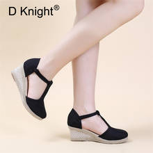D Knight-Sandalias bohemias con plataforma para mujer, zapatos de tacón alto con correa en el tobillo, alpargata, de talla grande, para verano 2024 - compra barato
