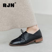 RJN 2021 Spring New Women Flat Fashion Square Toe Genuine Leather Lace-Up High-Quality Handmade Solid Ladies Brogue Shoes RO694 2024 - buy cheap