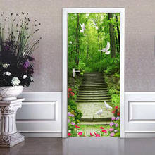 Green Forest Stairs Door Sticker 3D Nature Landscape Wallpaper Living Room Kitchen Waterproof Home Door Decals 3 d Wall Stickers 2024 - buy cheap