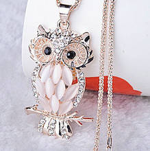 Drop Shipping Vintage Owl Design Rhinestones Crystal Pendant Necklaces Women Sweater Chain Necklace Jewelry Clothing Accessories 2024 - buy cheap