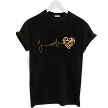 Zogankin camiseta feminina de algodão, camiseta de manga curta com estampa de leopardo e coração, camisas pretas para meninas, roupas da moda de verão 2024 - compre barato