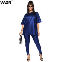 VAZN 2020 New Plus Size High-end Sexy Young Energy Regular Daily Style Solid Short Sleeve Top Long Pants Slim Women 2 Piece Set 2024 - buy cheap
