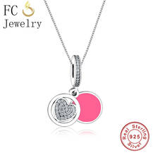 FC Jewelry 925 Sterling Silver Pink Enamel Charm Heart Cubic Zirconia Stone Pendant Necklaces Women Female Chain Choker Trinket 2024 - buy cheap
