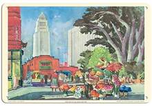 Olvera Street - Los Angeles, California - United Air Lines -  Airline Travel Poster by Millard Sheets c.1952-  Metal Sign 2024 - buy cheap