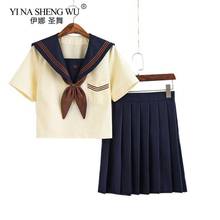 Vestido escolar de verão, saia plissada jk, roupa de uniforme escolar japonesa + saia + gravata + laço para adolescentes, meninas, anime, cosplay de marinheiro 2024 - compre barato