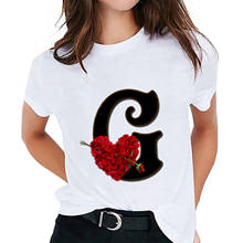 Camiseta con nombre personalizado para mujer, camisa de manga corta con estampado de combinación de letras de flores, Font A, B, C, D, E, F, G, 2021 2024 - compra barato
